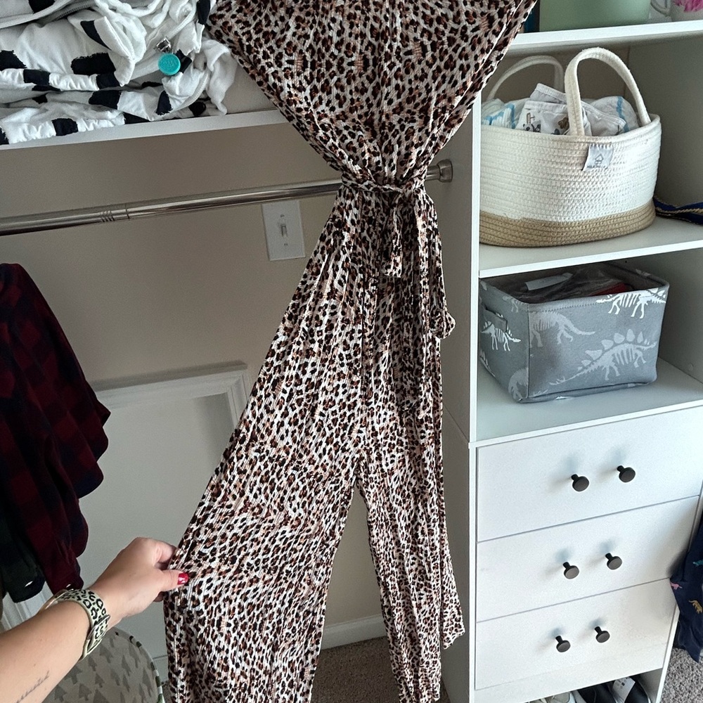 Simple Brown Leopard Print Jumpsuit